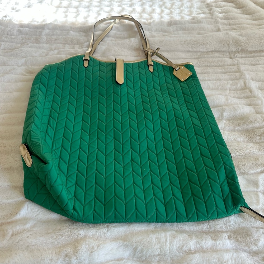 Ralph Lauren Elegant Green Quilted Tote